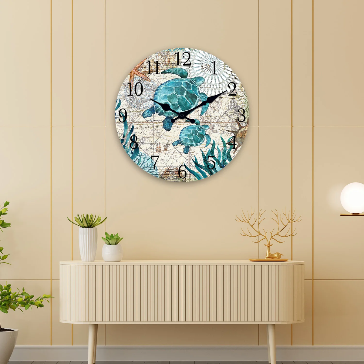 Creative Turtle Wooden Wall Clock Living Room Bedroom Kitchen Home Decoration Silent Quartz Clock Holiday Gift 10-Inch 12-Inch 14Inch 16Inch (No Battery)