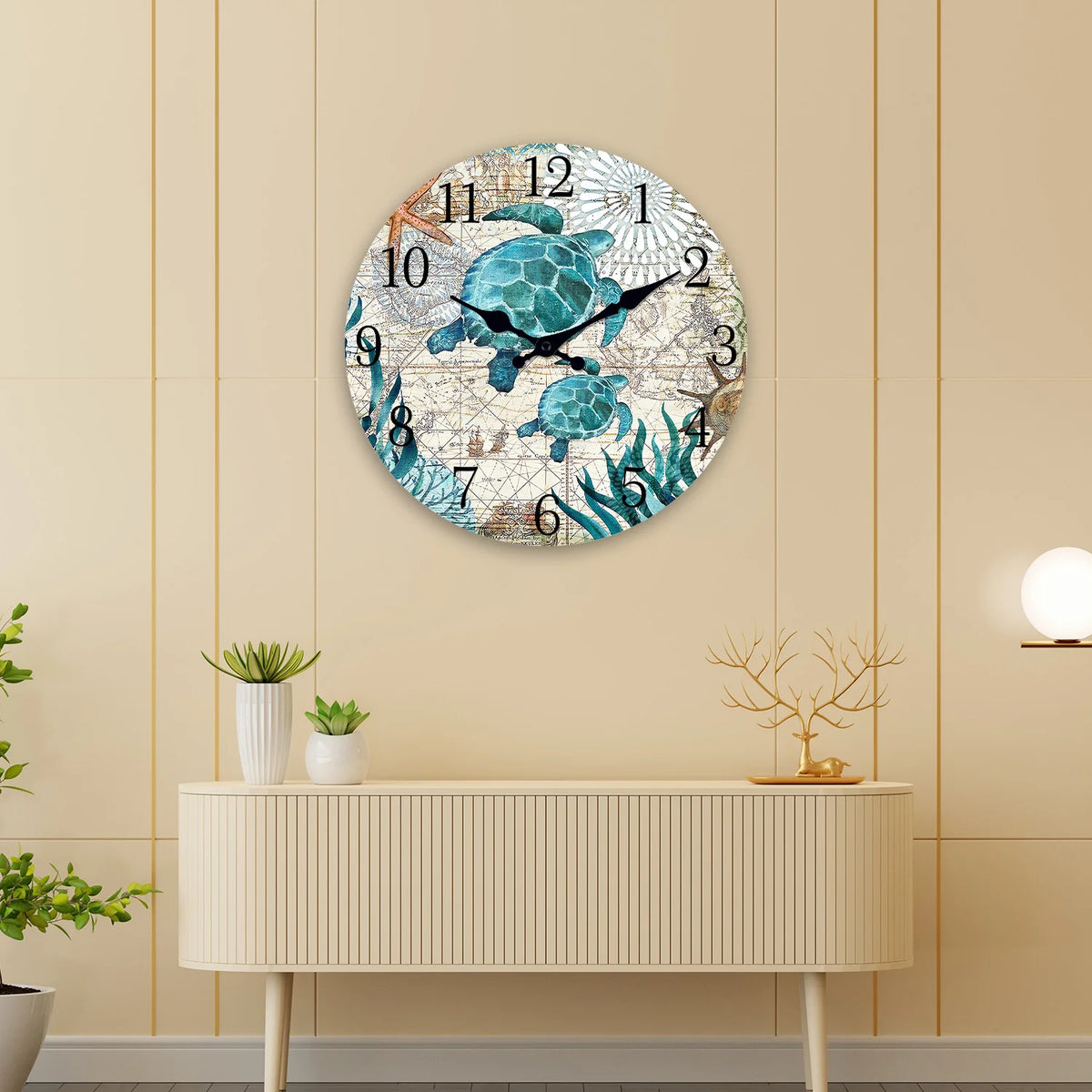Creative Turtle Wooden Wall Clock Living Room Bedroom Kitchen Home Decoration Silent Quartz Clock Holiday Gift 10-Inch 12-Inch 14Inch 16Inch (No Battery)