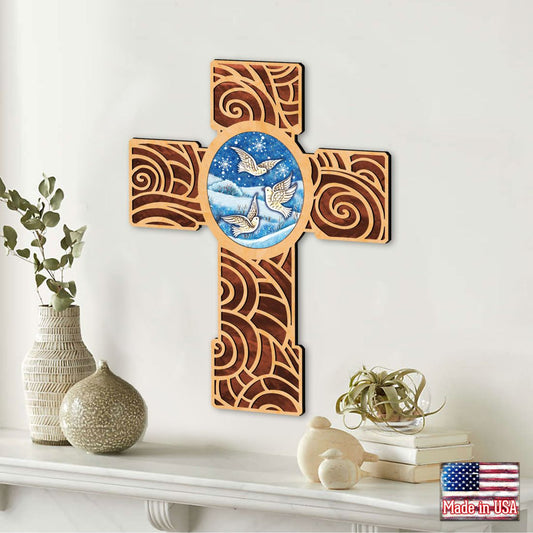 Wooden Cross of Peace Dove Modern Wooden Cross by Museum Icons - Easter Spring Decor - 88292