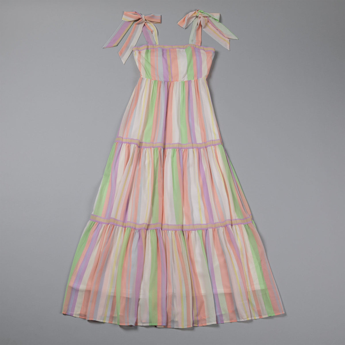 Colorful Stripes Tie Shoulder Maxi Dress