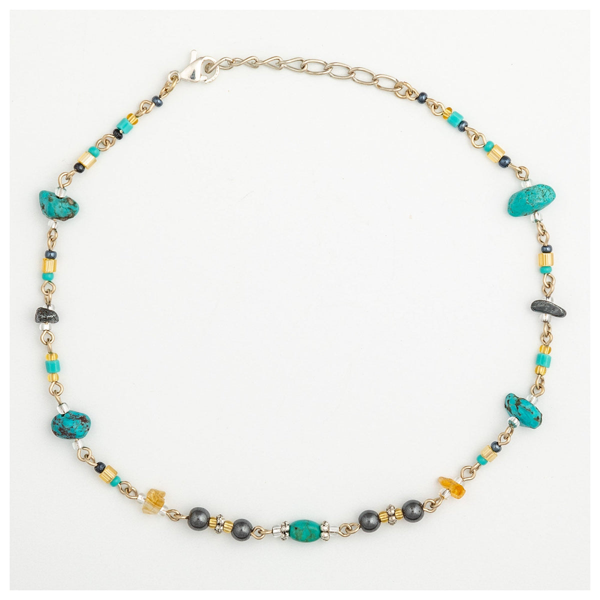 Dangling Gemstones Hand Beaded Anklet