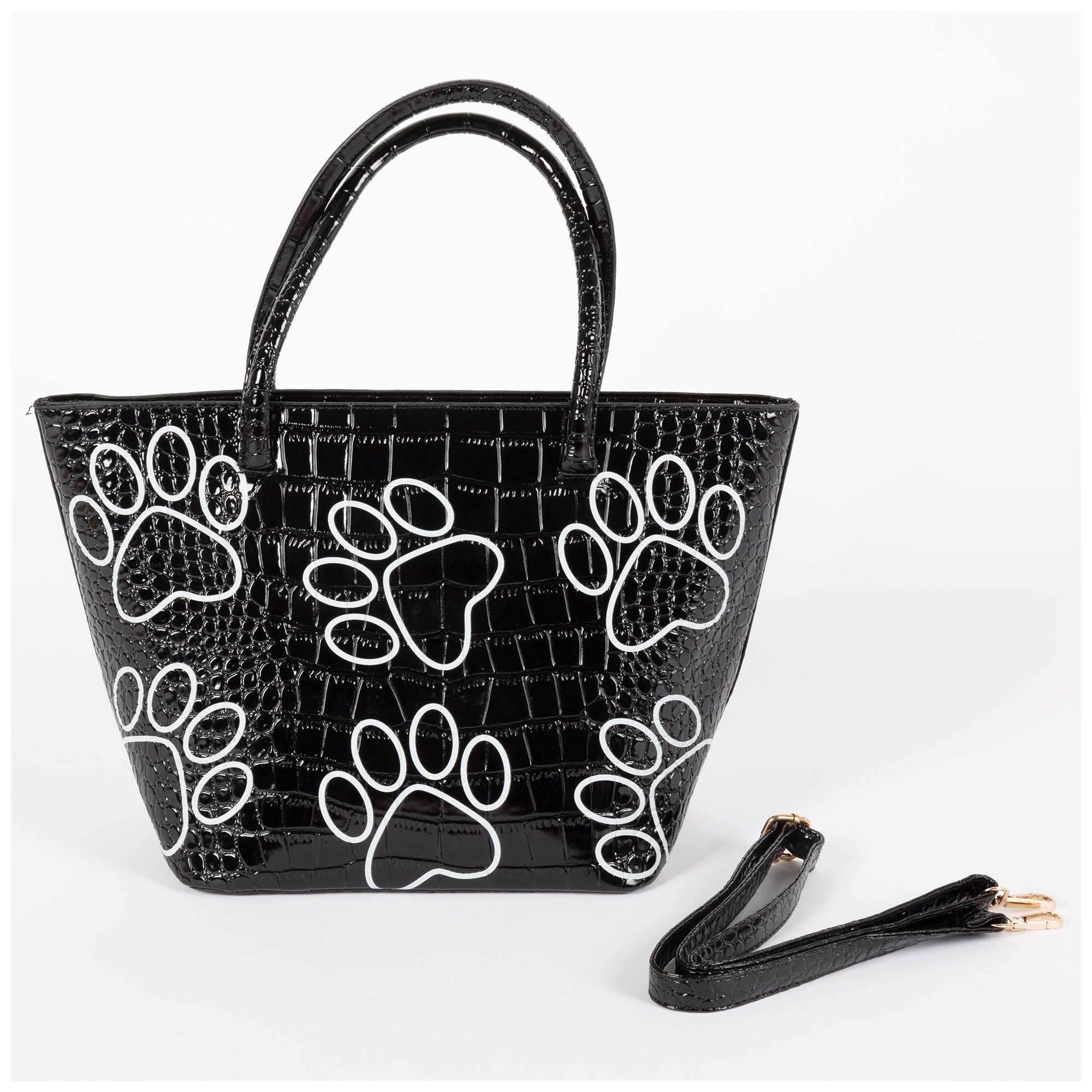 Patterned Paw Faux Leather Handbag