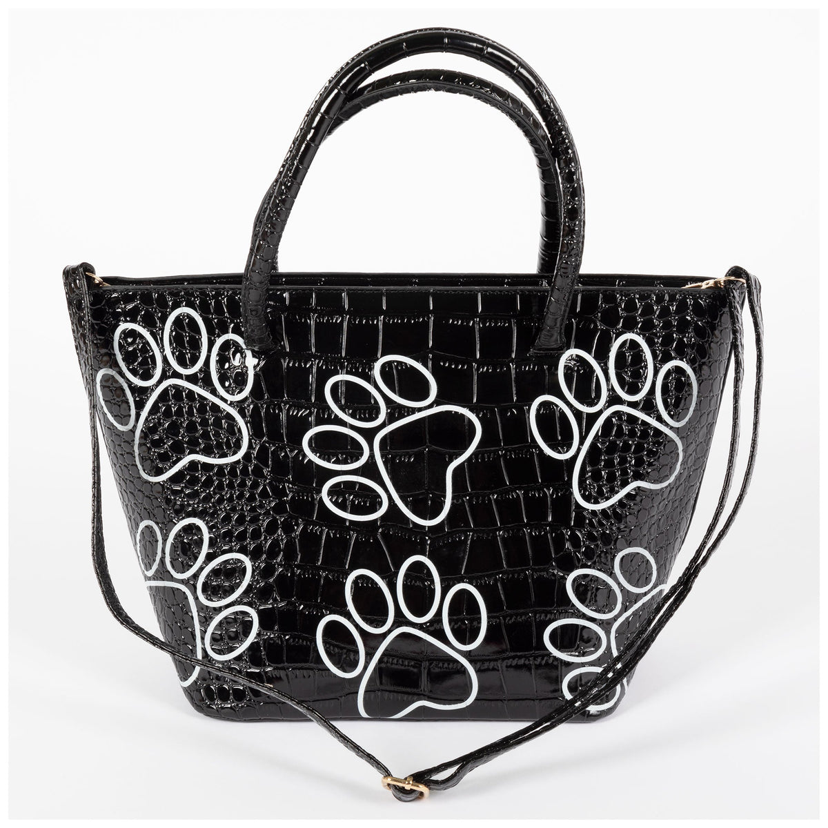 Patterned Paw Faux Leather Handbag