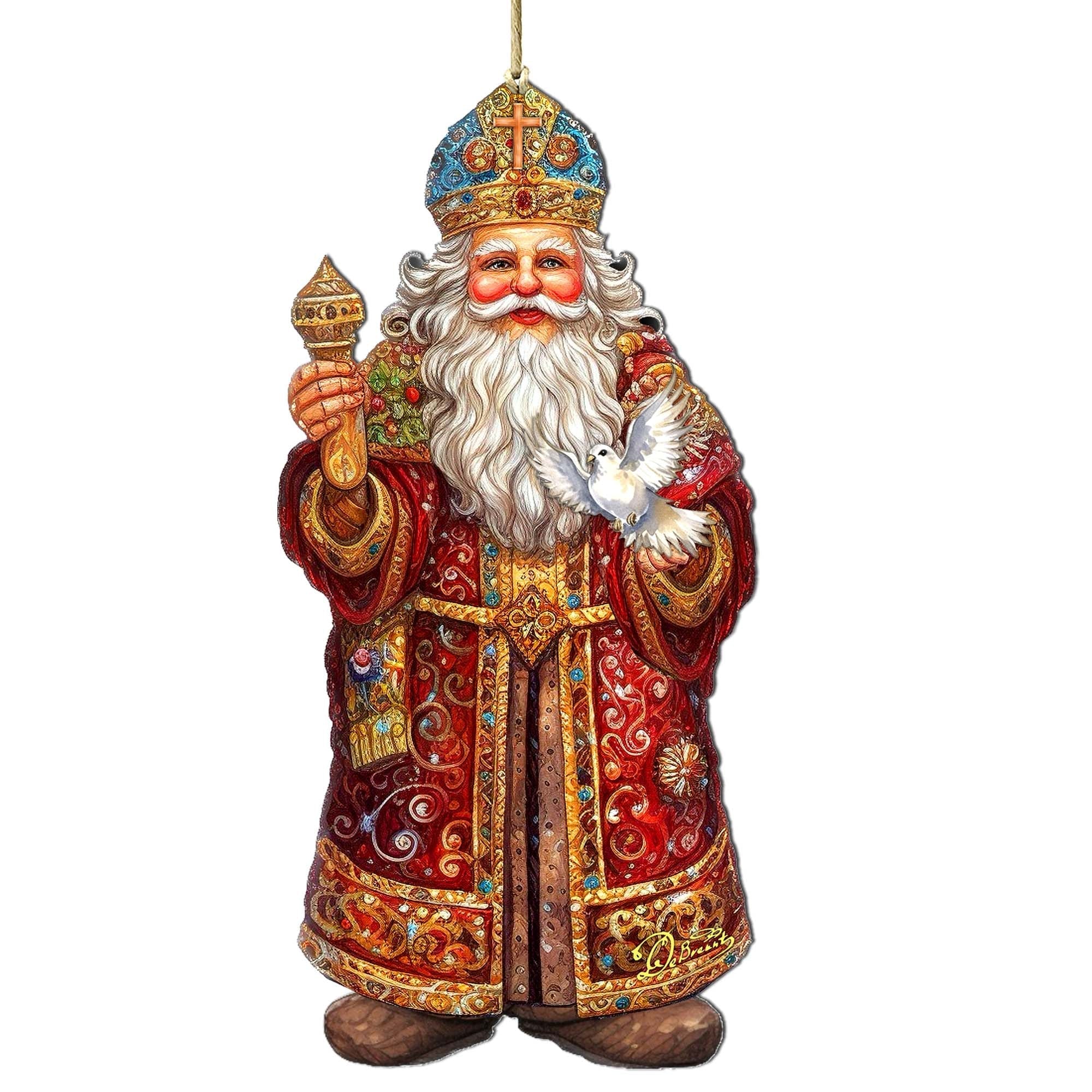 Santa's Dove of Hope Wooden Ornaments by G. Debrekht - Christmas Santa Snowman Decor - 8691416
