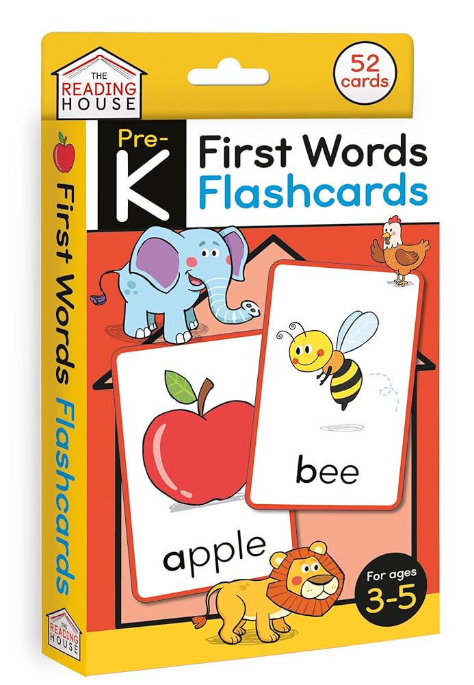 First Words Flashcards: Flash Cards for Preschool and Pre-K, Age 3-5, Learning to Read, Sight Word, 52 First Words in Preschool and Kindergarten, Phonics, Memory Building (The Reading House)