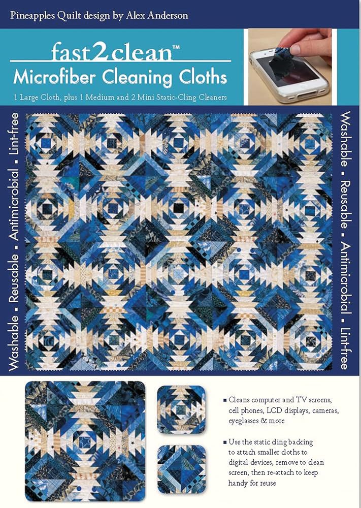 fast2clean™ Pineapples Quilt Microfiber Cleaning Cloths: 1 Large Cloth, plus 1 Medium and 2 Mini Static-Cling Cleaners