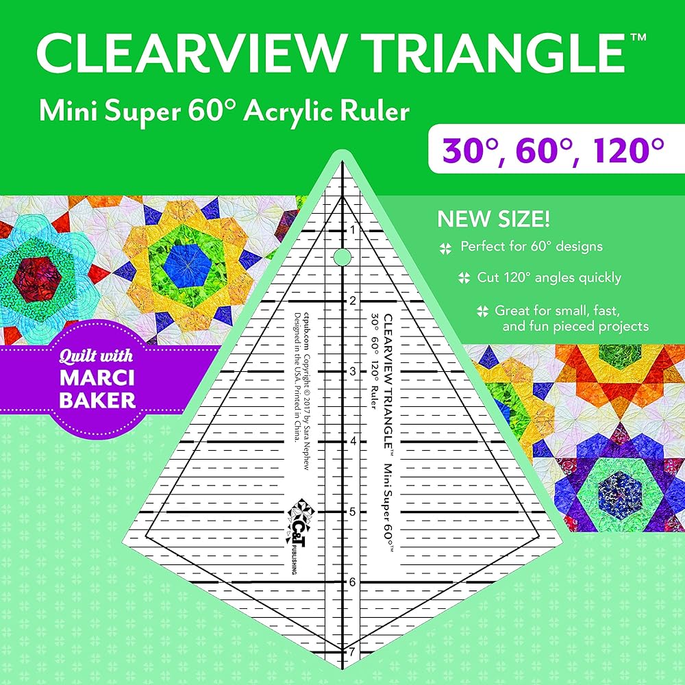 Clearview Triangle™ Mini Super 60™ Acrylic Ruler: 30 degree, 60 degree, 120 degree
