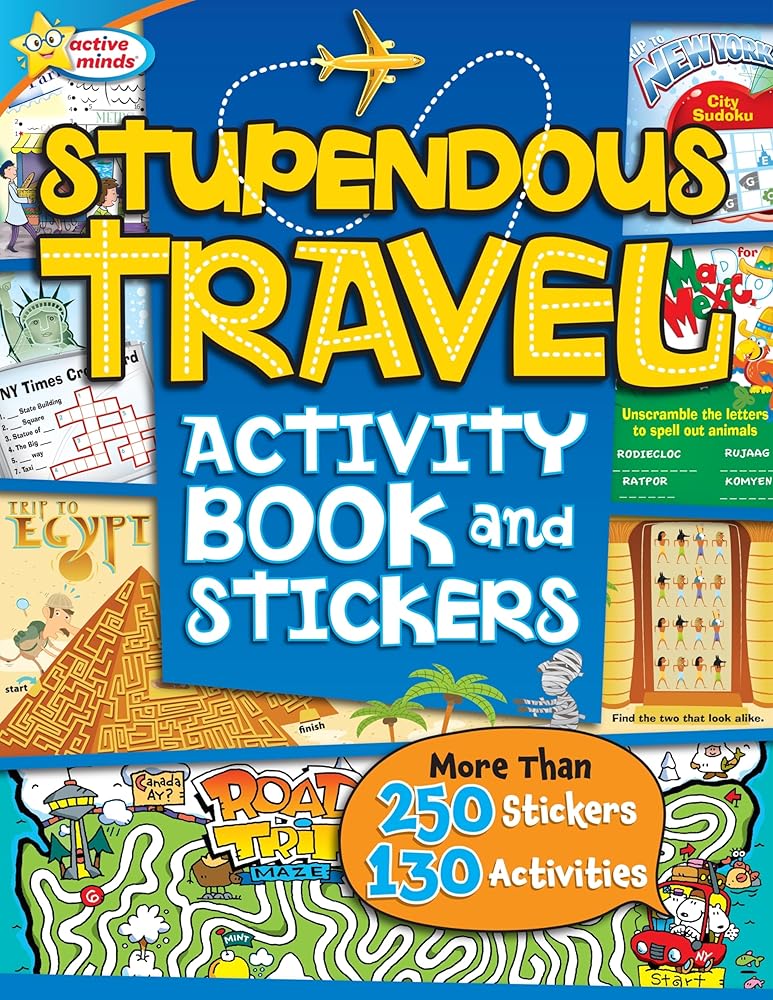 Active Minds - Stupendous Travel Activity Book and Stickers - Over 130 Activities and 250 Stickers Included!