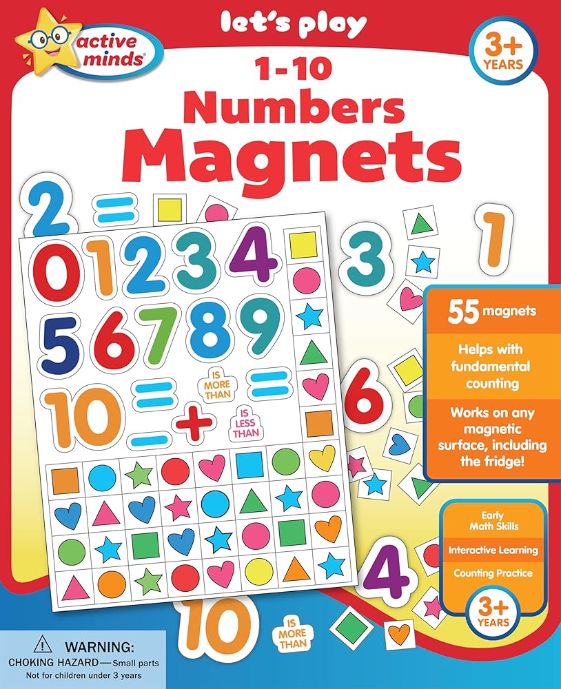 Active Minds - 1-10 Numbers Magnets - Great for Early Math and Counting Skills (Ages 3+)