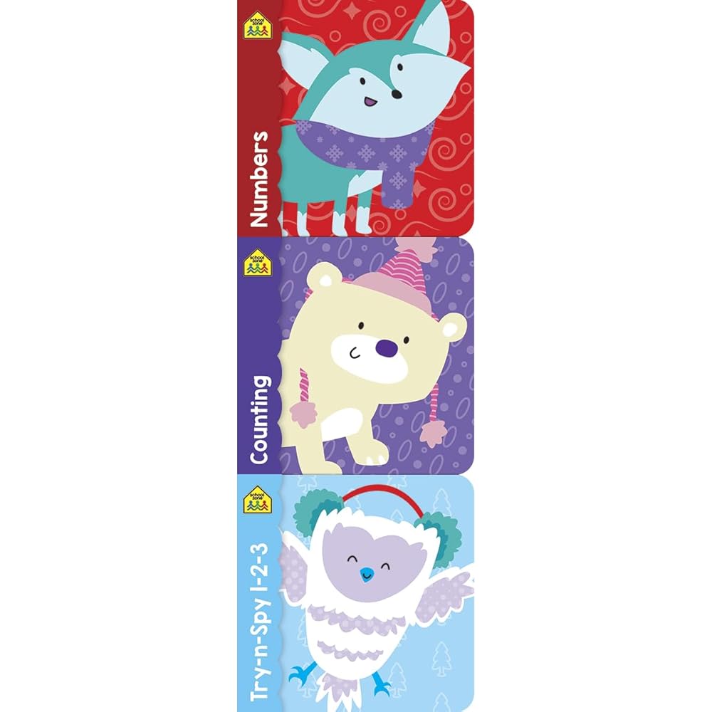 School Zone - Early Math Mini Board Books 3 Pack - Ages 1 Month+, Baby, Toddler, Preschool, Holiday, Christmas, Numbers, Counting, Try-N-Spy 1-2-3, and More (Mini Holiday Board Book 3 Pack)