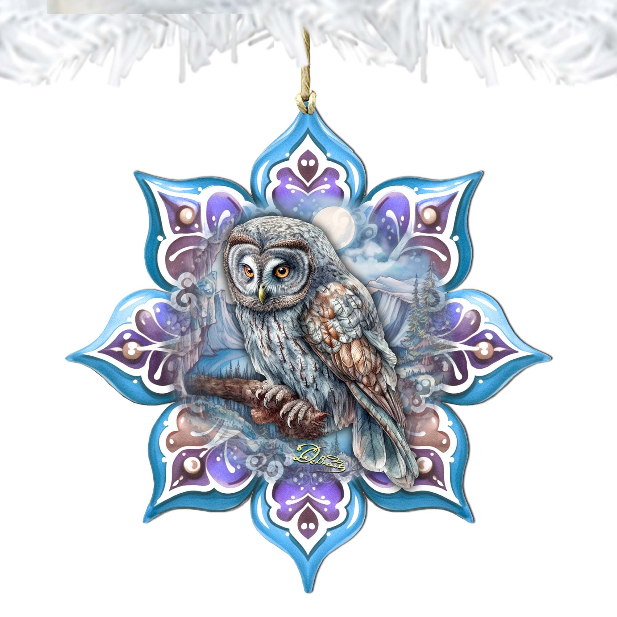 Arctic Owl Snowflake Wooden Ornaments by G. Debrekht - Nature Wildlife Decor - 8688435