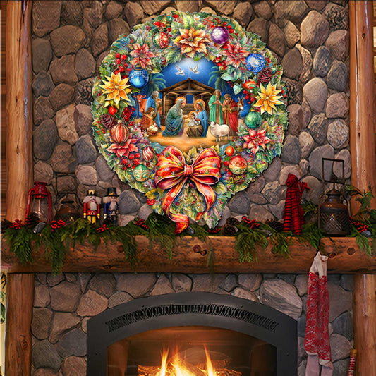 Nativity Wreath Holiday Door Decor by G. Debrekht - Nativity Holiday Decor - 8652805H