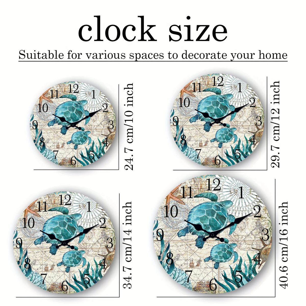 Creative Turtle Wooden Wall Clock Living Room Bedroom Kitchen Home Decoration Silent Quartz Clock Holiday Gift 10-Inch 12-Inch 14Inch 16Inch (No Battery)
