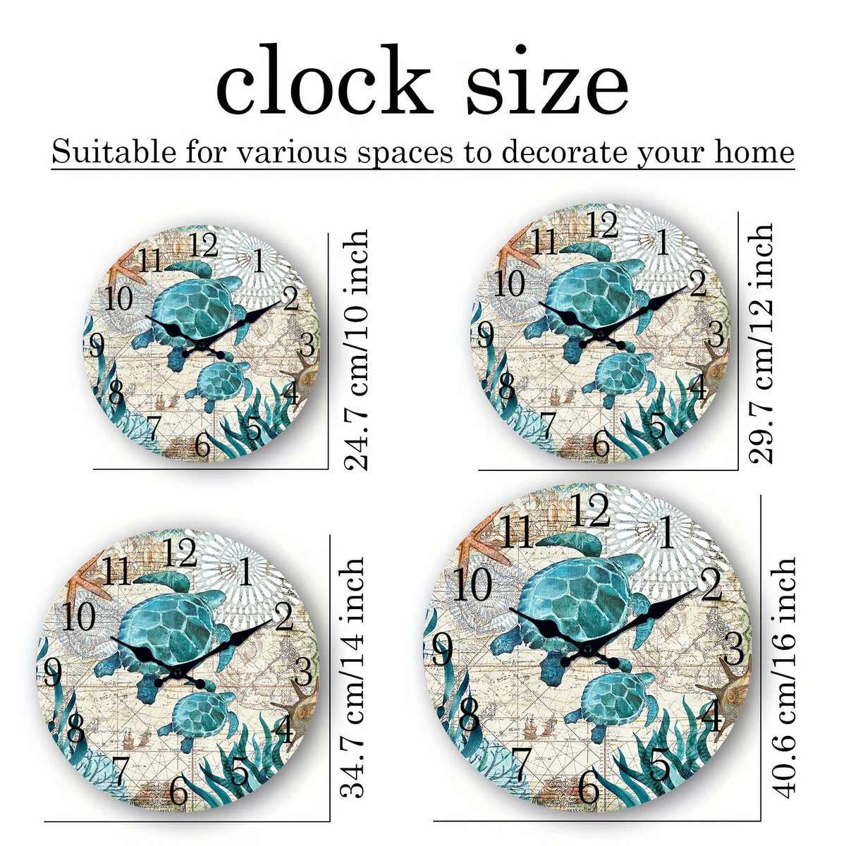 Creative Turtle Wooden Wall Clock Living Room Bedroom Kitchen Home Decoration Silent Quartz Clock Holiday Gift 10-Inch 12-Inch 14Inch 16Inch (No Battery)