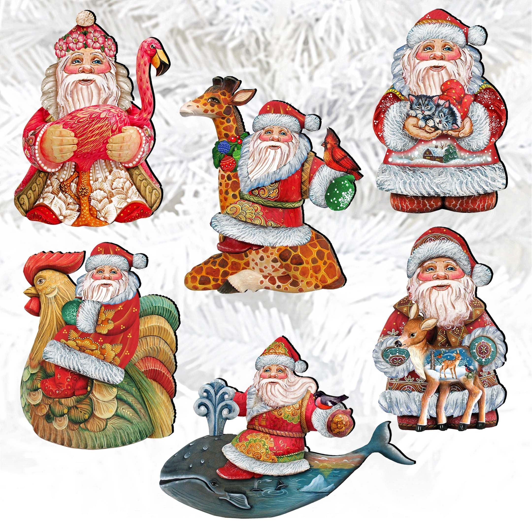 Santa Clip-On Eco Wood Decorative Ornaments Set of 6 by G. Debrekht - Christmas Decor - 8090131C-S6