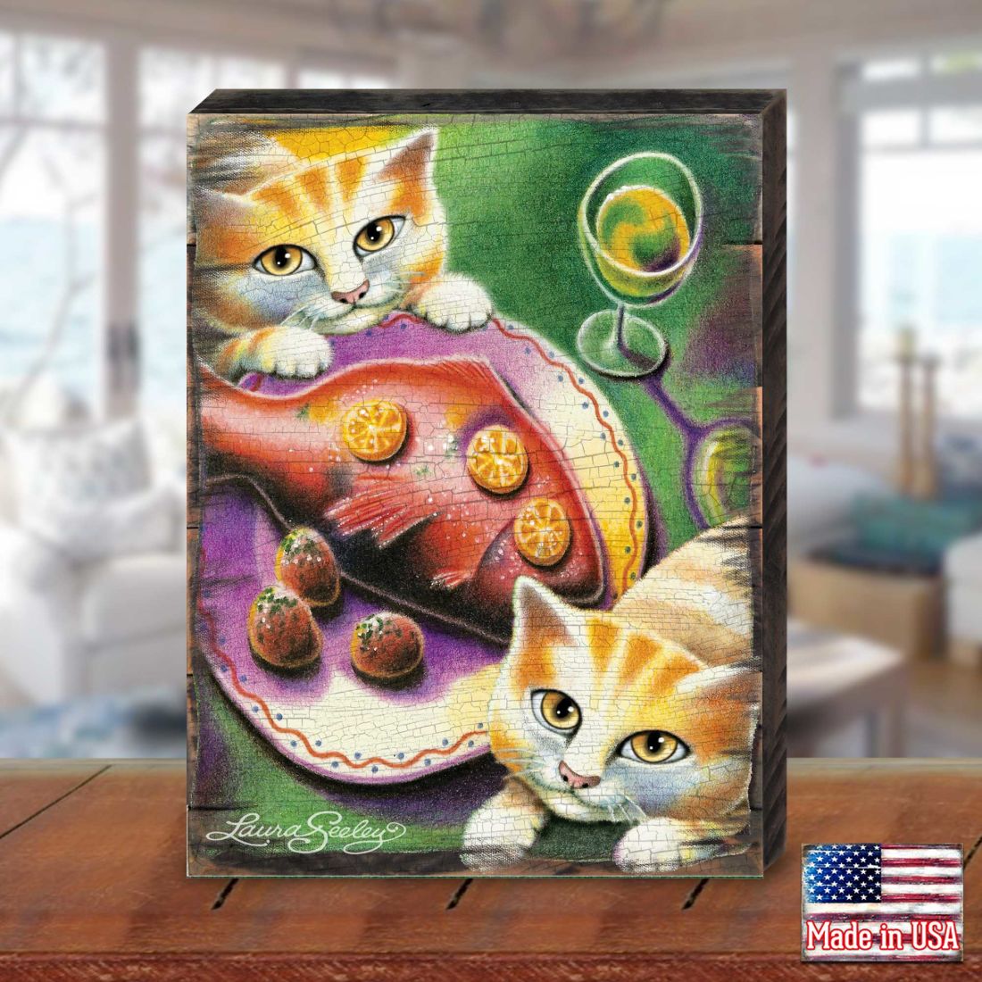 Chardonnay Wooden Wall Art by Laura Seeley - Pets Dog and Cats Decor - 8512111B
