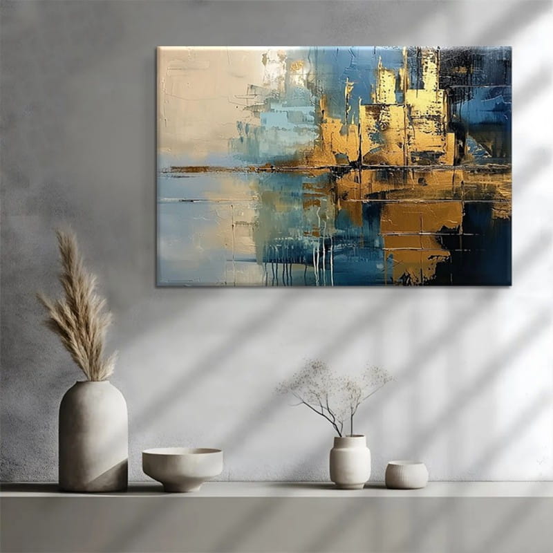 Handmade Blue Abstract Oil Painting Canvas Decor