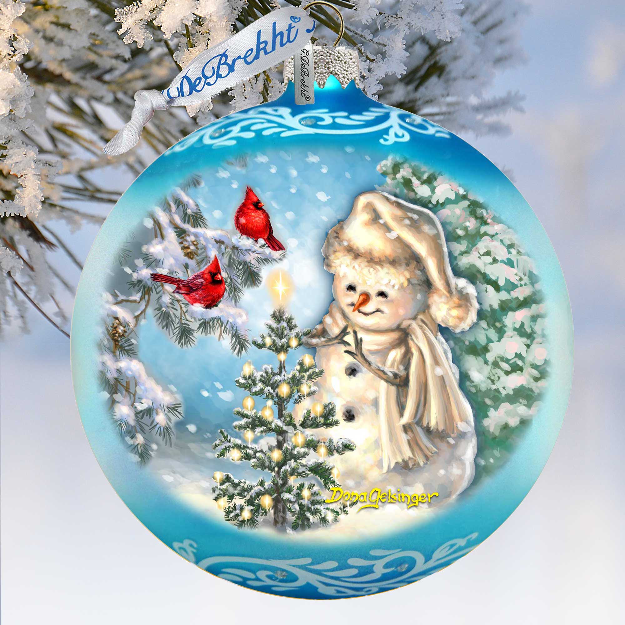 Glowing Snowman Lg Glass Ornament in Blue by Gelsinger - Christmas Decor - 73926B-DG