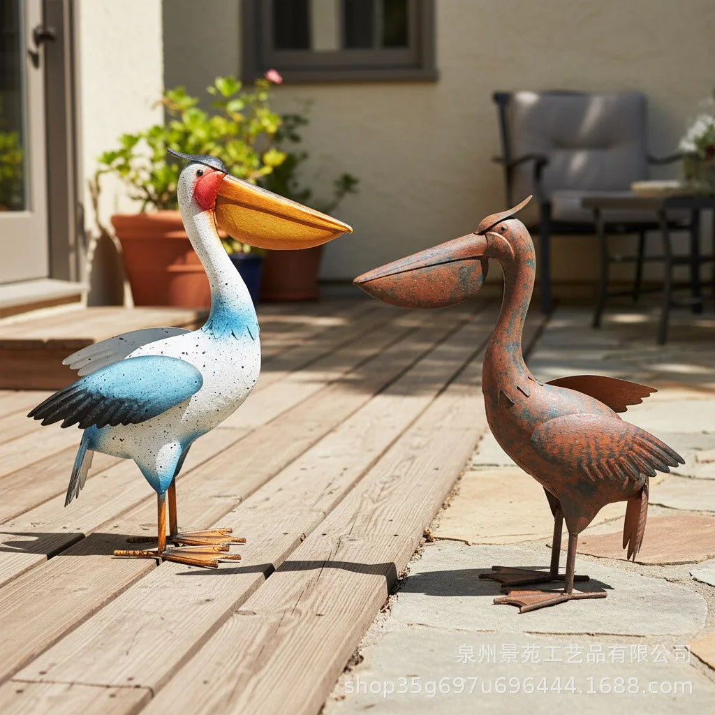 Pelican Sculpture Animal Figurine Craft Accessories Ornament Craft  DIY Artwork Farmhouse Patio Pelican Metal Yard Decor