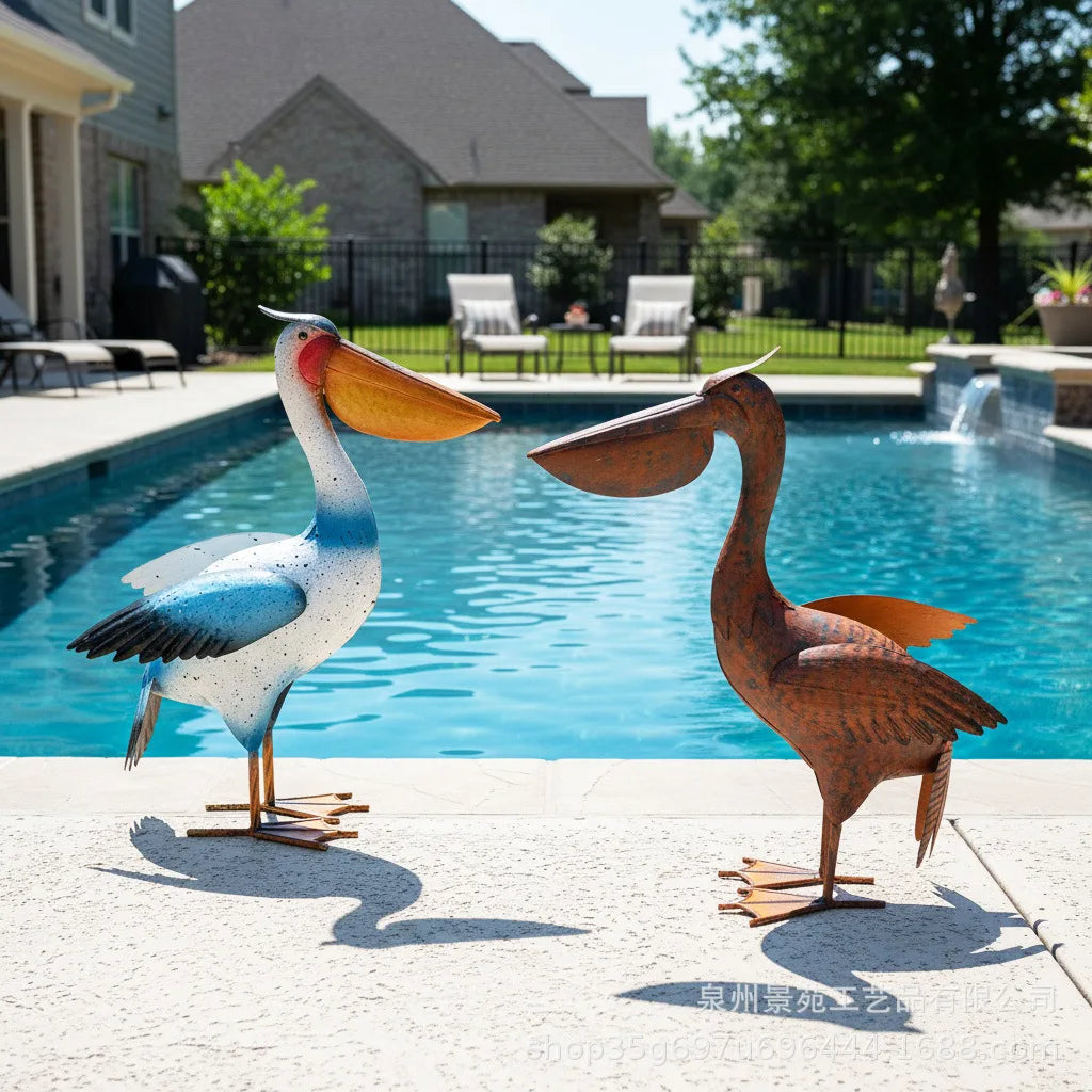 Pelican Sculpture Animal Figurine Craft Accessories Ornament Craft  DIY Artwork Farmhouse Patio Pelican Metal Yard Decor