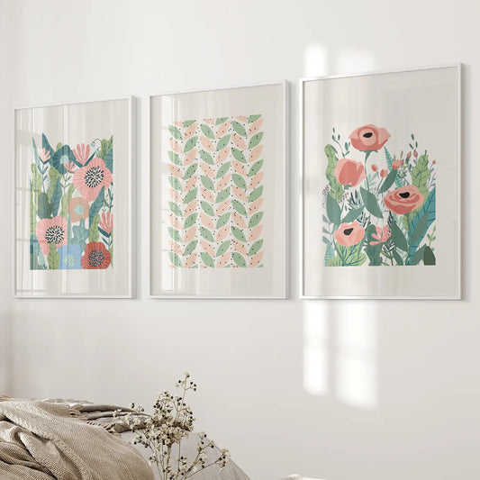 Botanical Pink Poppies Wall Art Poster Decor