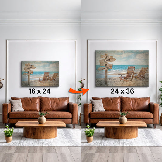 Upgrade Your 24x16 Inches 'Beach Couple Names' Canvas To 36x24 Inches