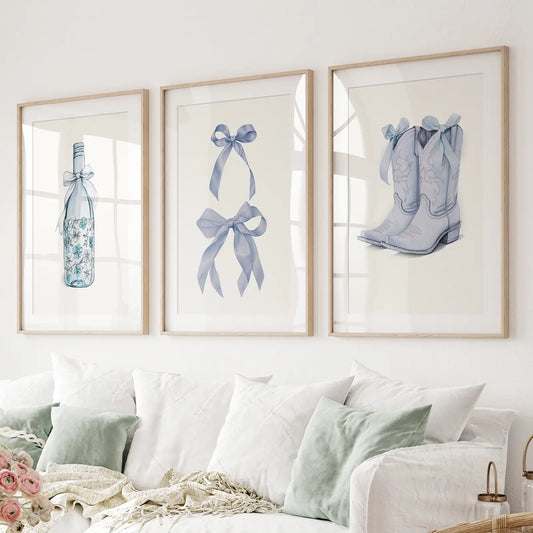 Preppy Aesthetic Dorm Decor Blue Wall Art Prints