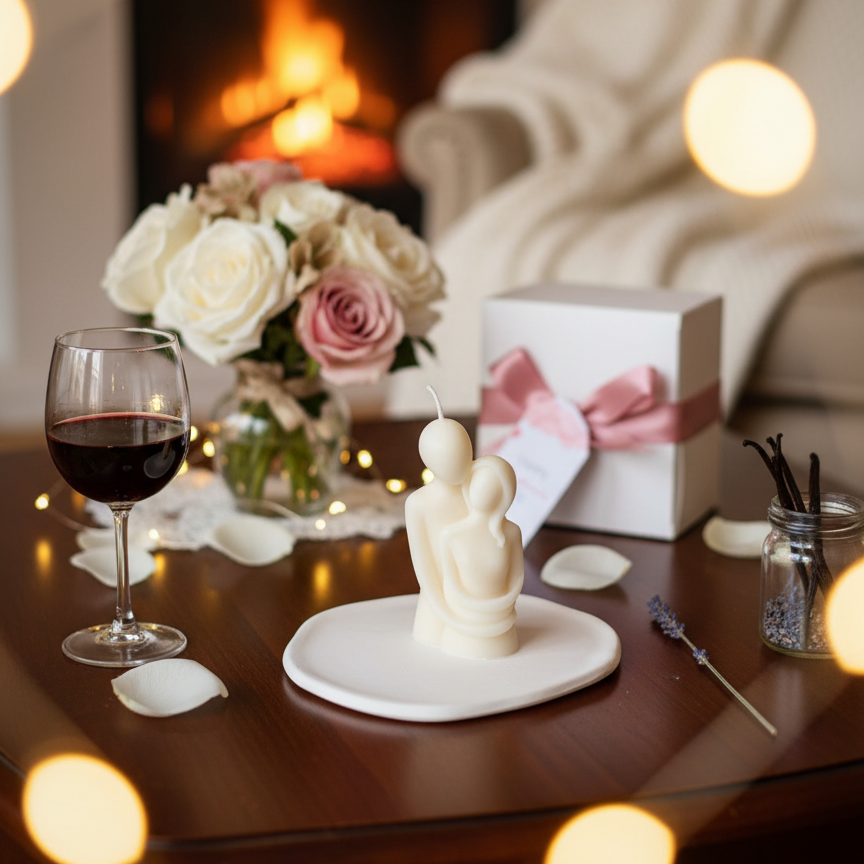Romantic Cuddling Couple Candle