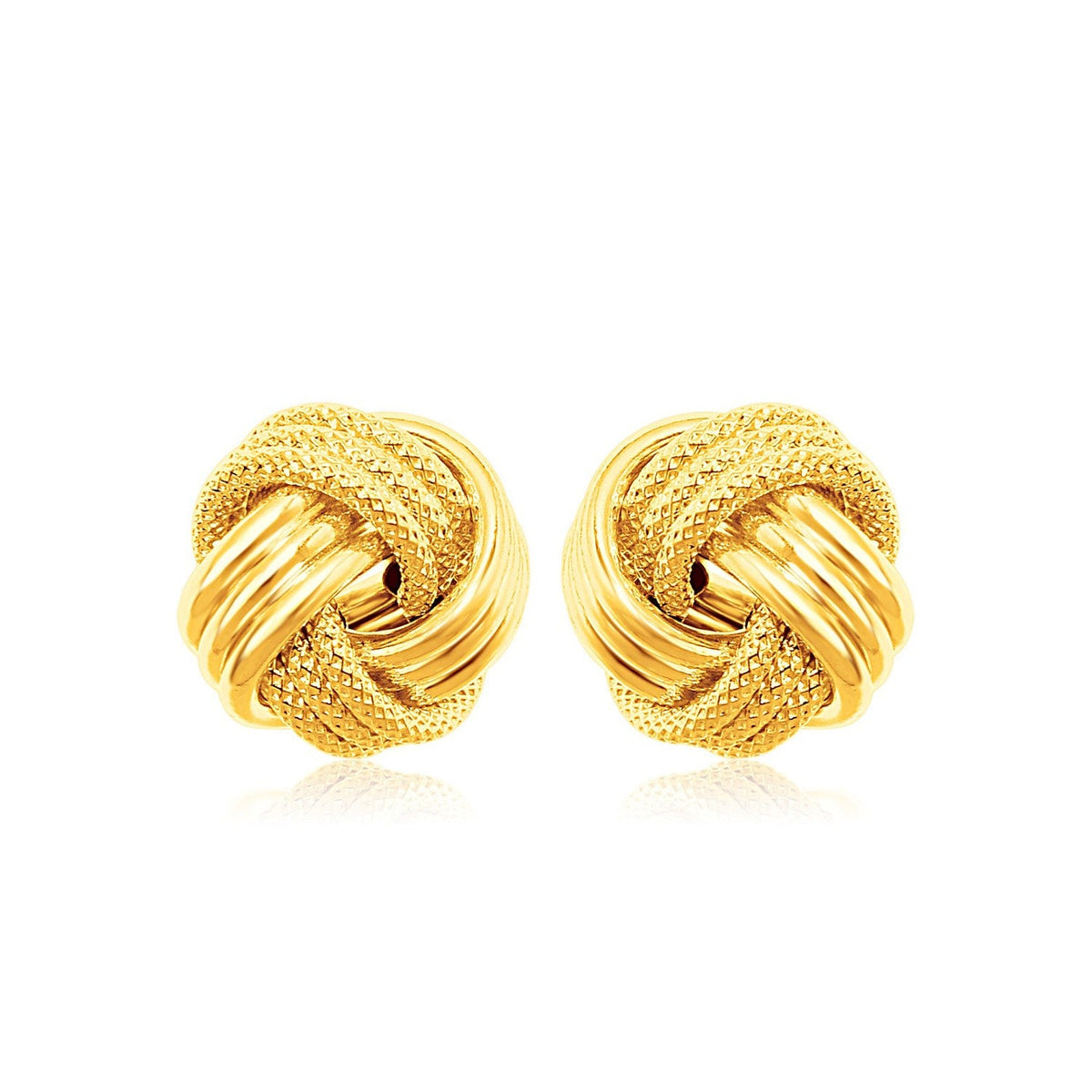 14k Yellow Gold Love Knot with Ridge Texture Earrings