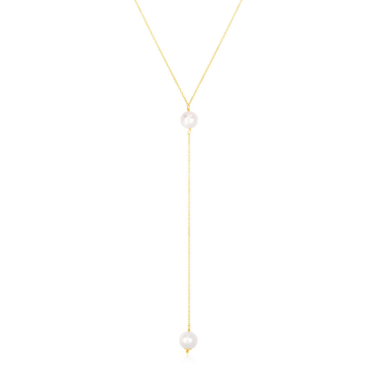 14k Yellow Gold Lariat Necklace with Pearls