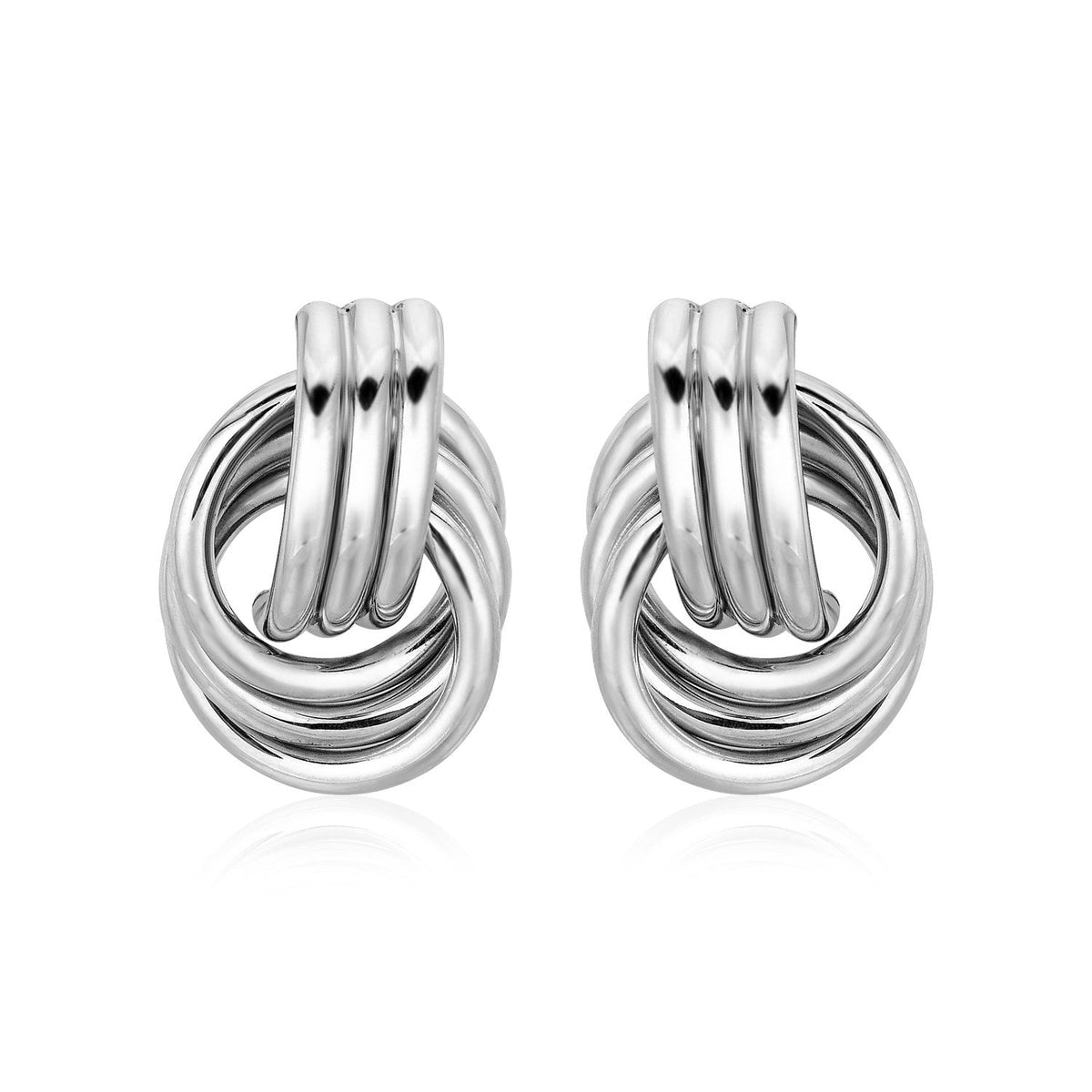 Polished Love Knot Earrings with Interlocking Rings in Sterling Silver