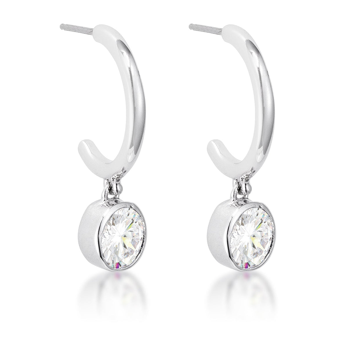 Avera 7mm Cz Plated Drop Hooplet Earrings in Silver