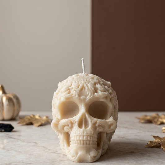 Floral Skull Sculpture Candle