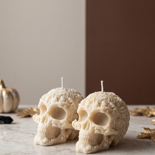 Floral Skull Sculpture Candle