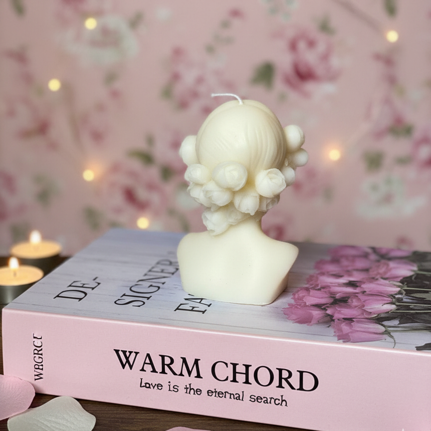 Blindfolded Flower Girl Candle – Sculptural Soy Wax Art | 2 Styles, 3 Colors, 5 Scents