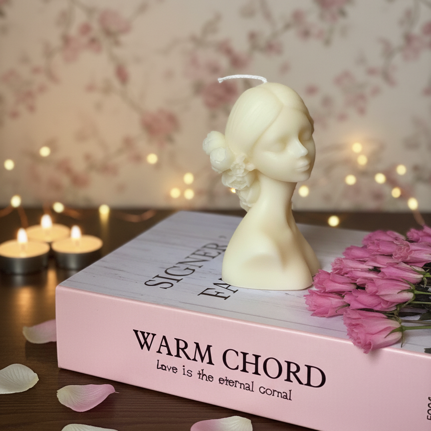 Blindfolded Flower Girl Candle – Sculptural Soy Wax Art | 2 Styles, 3 Colors, 5 Scents