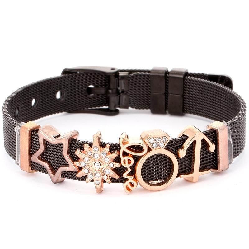 Fashion Stainless Steel Woman and Men Bracelet Mesh Bracelet Set Crystal Heart Anchor Charm Fine Bracelet Bangle For Female Lover