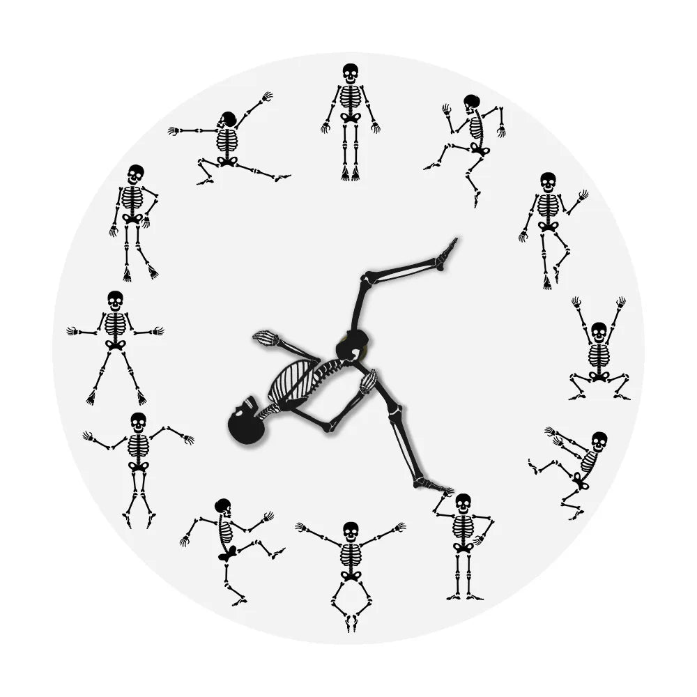 Running Skeleton Novelty Wall Clock Jumping Skull Bones Funny Décor Accessories Dancing Silent Clock Happy Halloween Party Watch
