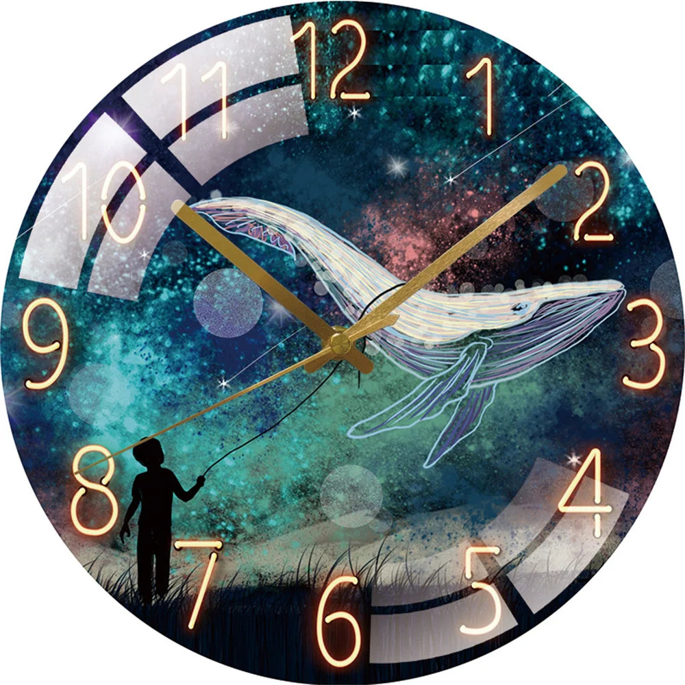 Art Wall Clock Home Decoration Fashion Decoration Silent Quartz Clocks Child Dreaming Whale Art Clock Wall Christmas Gift Family