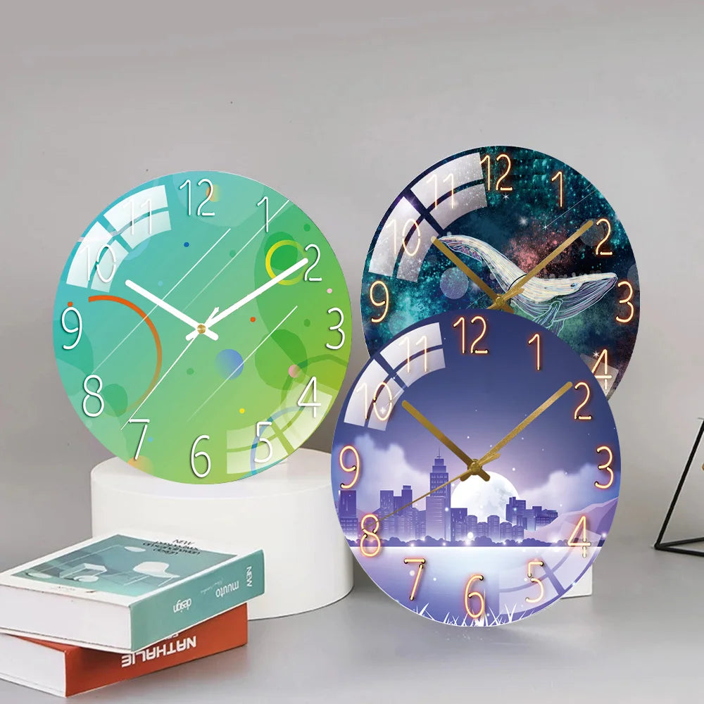 Art Wall Clock Home Decoration Fashion Decoration Silent Quartz Clocks Child Dreaming Whale Art Clock Wall Christmas Gift Family