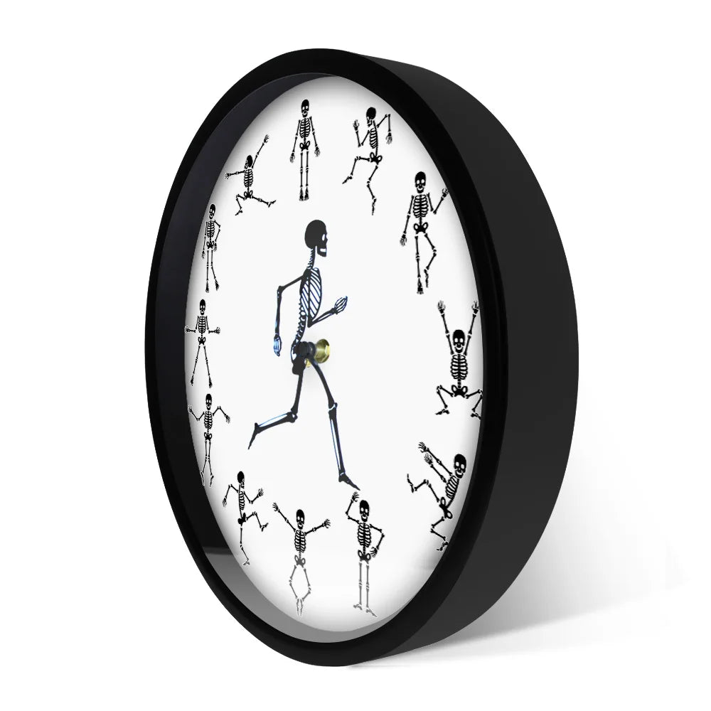 Running Skeleton Novelty Wall Clock Jumping Skull Bones Funny Décor Accessories Dancing Silent Clock Happy Halloween Party Watch