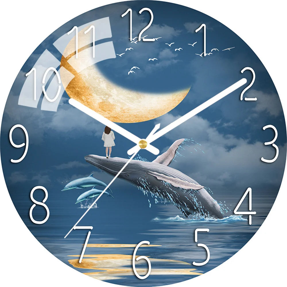Art Wall Clock Home Decoration Fashion Decoration Silent Quartz Clocks Child Dreaming Whale Art Clock Wall Christmas Gift Family