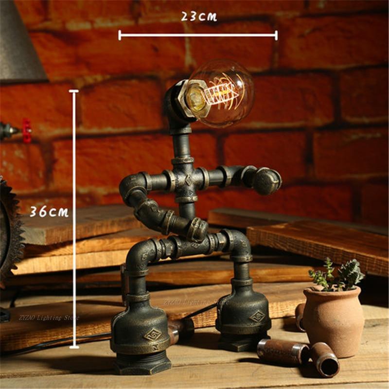 Creative Retro Iron Tube Edison Led Table Light Fixtures Industry Vintage Decor Lamp Coffee Bar Lamps for Boys Retro Style Steampunk Lamp Cool and Cute Table Lamp