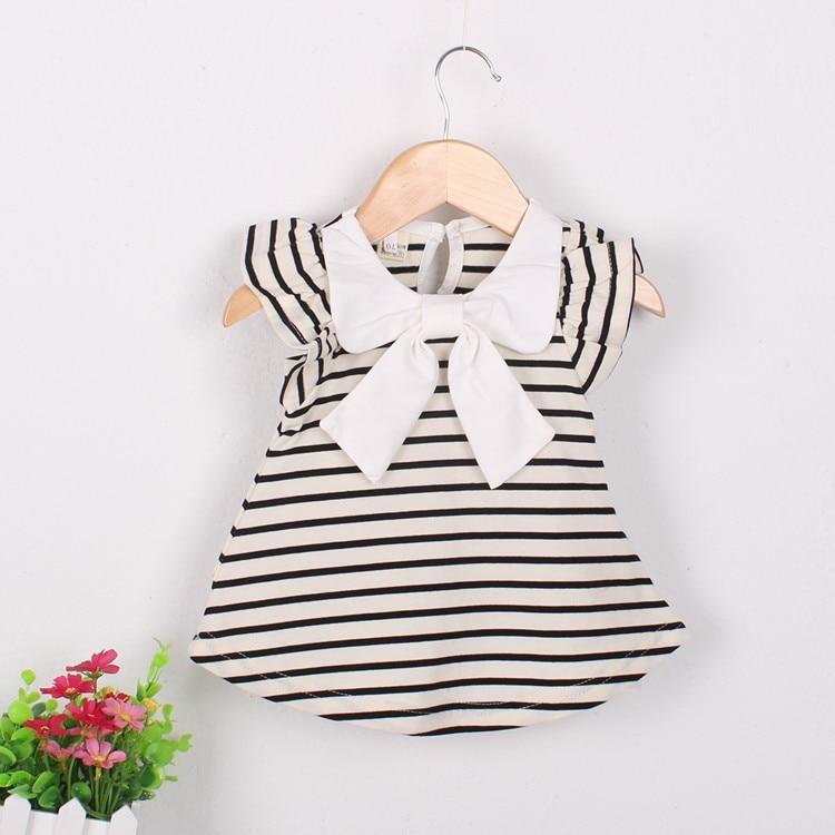 Children's Wear Dress Girls  Dresses For Party and Wedding with 100% Cotton Striped Lapel Fly Sleeves