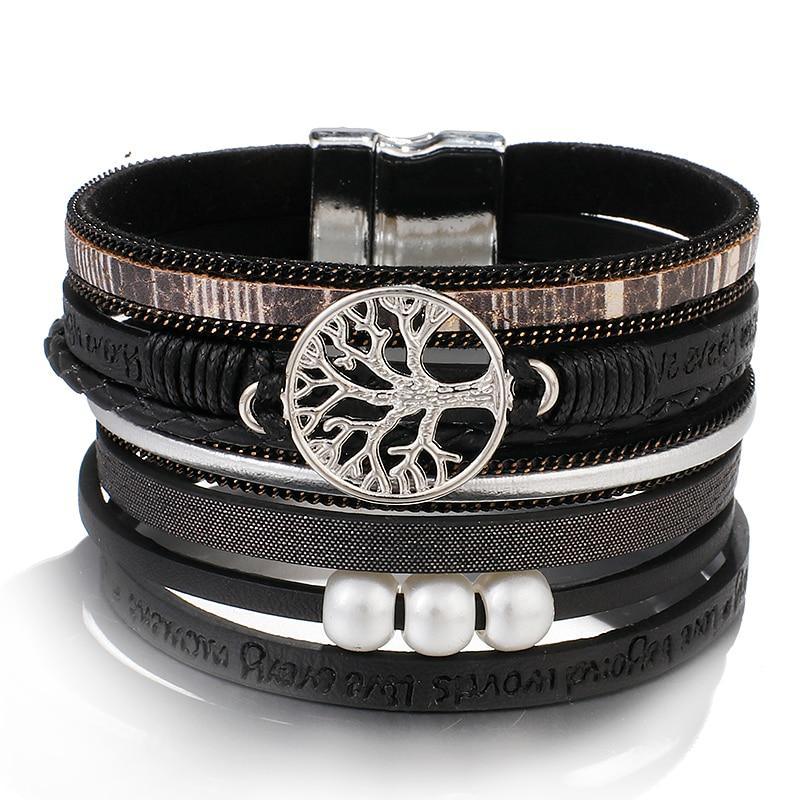 Handmade Luxury Fashion Modern Amazing Charm Pearl Life of tree Leather Bracelets For Women And Man