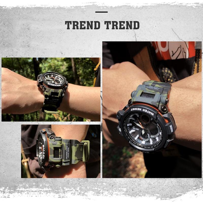 Orange Modern Sport  Waterproof 50M Men Watches With LED Digital Display In Military Armi Relogio Masculino Style