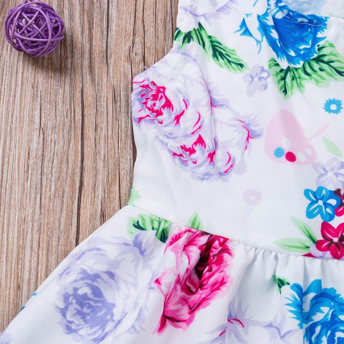 Modern Elegant Baby Girls Kids Summer Floral Dress Princess Party Sleeveless Dresses Headband 2pcs 0-4Y For Party In Flowers Modern Design With Bow