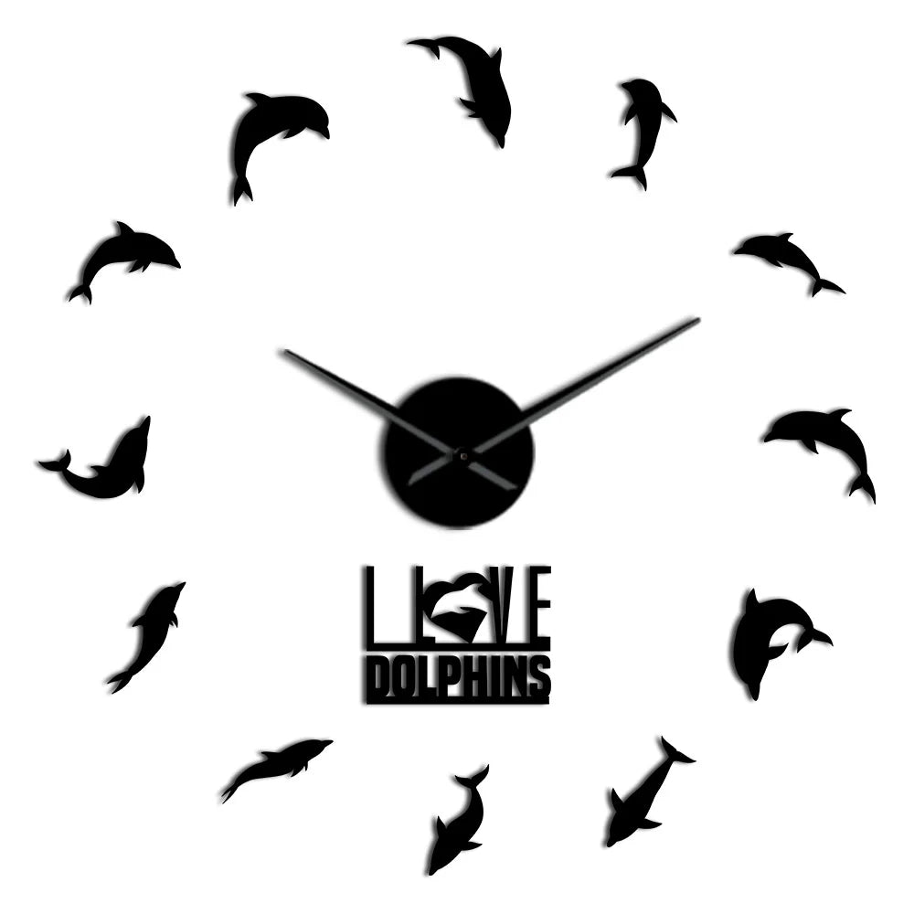 Jumping Dolphins DIY Large Wall Clock Underwater Sea Animal I Love Dolphins Wall Art Stickers Decor Clock Frameless Giant Clock