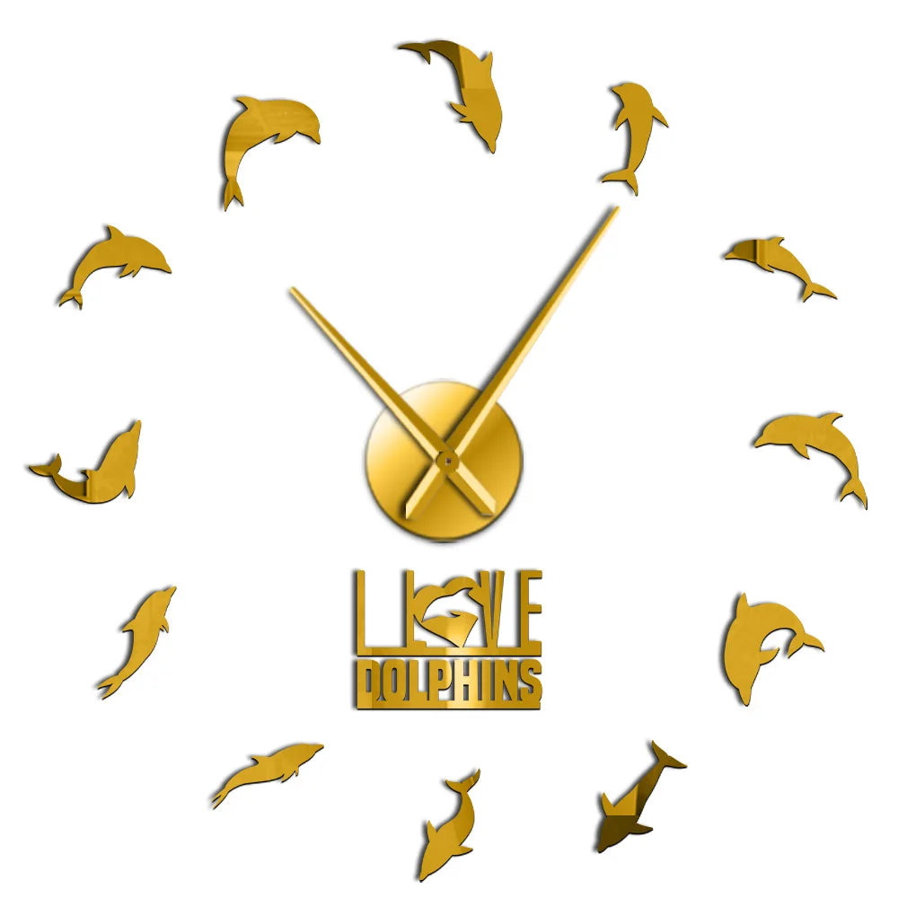 Jumping Dolphins DIY Large Wall Clock Underwater Sea Animal I Love Dolphins Wall Art Stickers Decor Clock Frameless Giant Clock