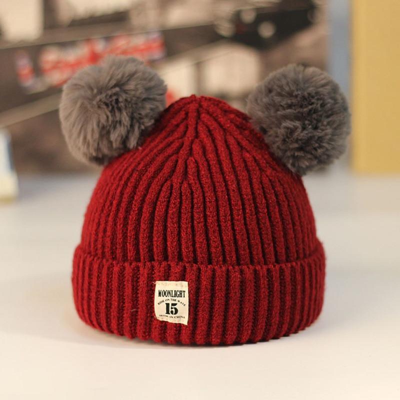 Modern Trend New Baby Beanies Hats Children Knitted Pompom Winter Autumn Cute Cap  Warm Girl Hat With Two Balls